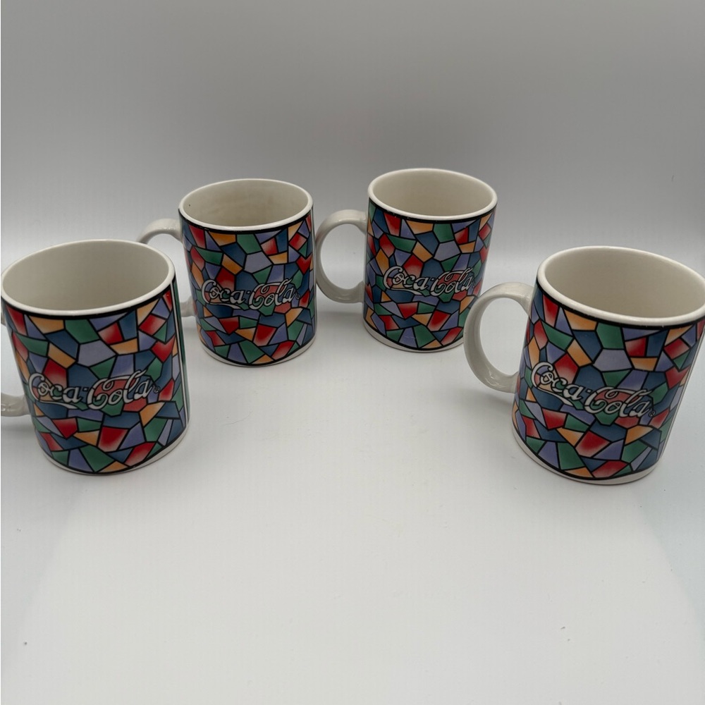 Vintage Coca Cola Mosaic Design Mugs - Set of 4